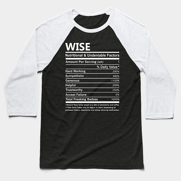 Wise Name T Shirt - Wise Nutritional and Undeniable Name Factors Gift Item Tee Baseball T-Shirt by nikitak4um